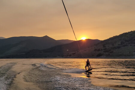 para surfing at sunset