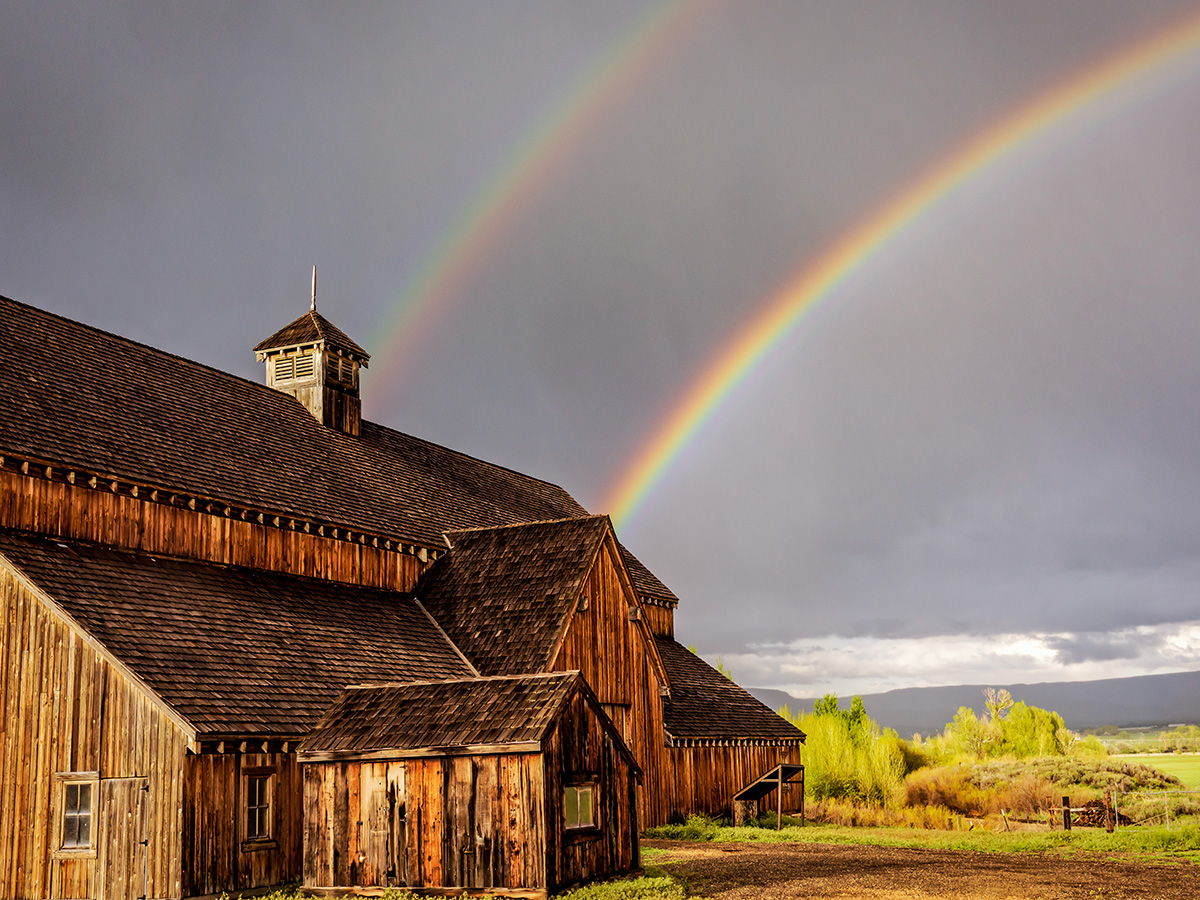 building with rainbow